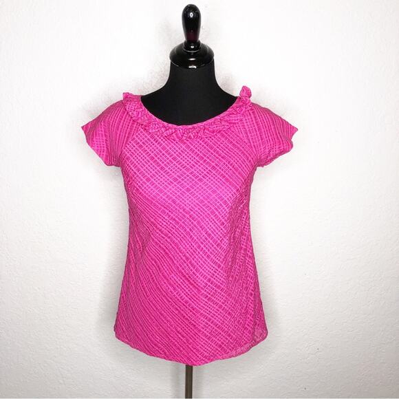 Lilly Pulitzer pink silk ruffle collar button back top size 0 - Picture 1 of 14